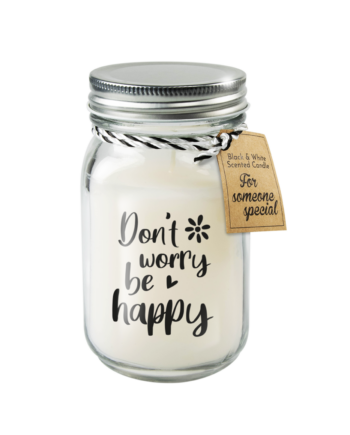 Zwart & Witte geurkaars 'Don't Worry Be Happy'