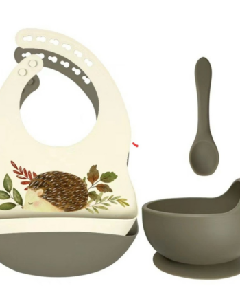 Set siliconen slabbetjes + kom met zuignap en lepel - Salie - Egel
