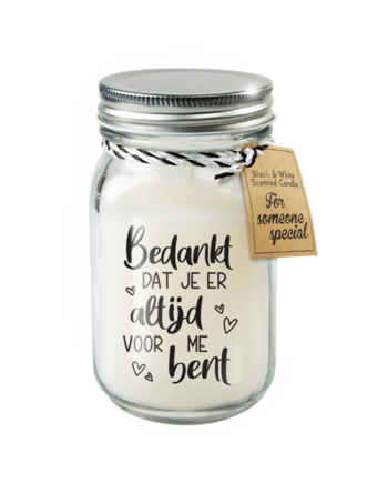 Zwart & Witte geurkaars 'Bedankt'