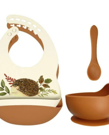 Set siliconen slabbetjes + kom met zuignap en lepel - Roest - Egel